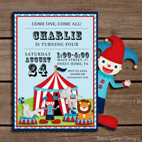 Circus Printable Invitation - Personalization - Custom - birthday printable Il_570xn