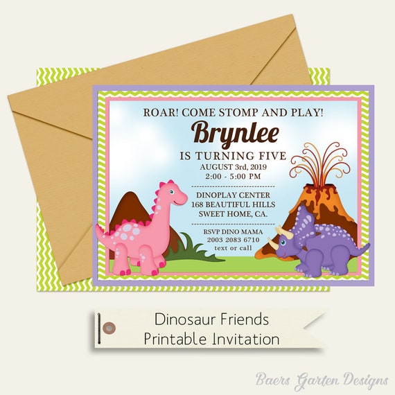 Dinosaur Girlriends Birthday Invitation Il_570xn