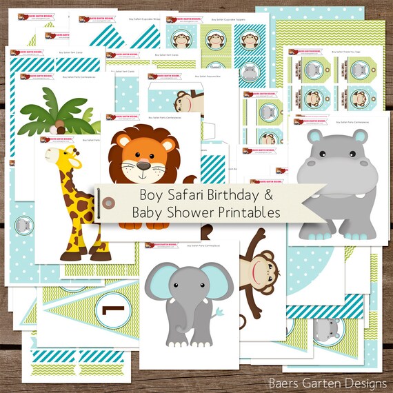 Boy Safari Birthday and Baby Shower Printable Party Decorations INSTANT DOWNLOAD Il_570xn