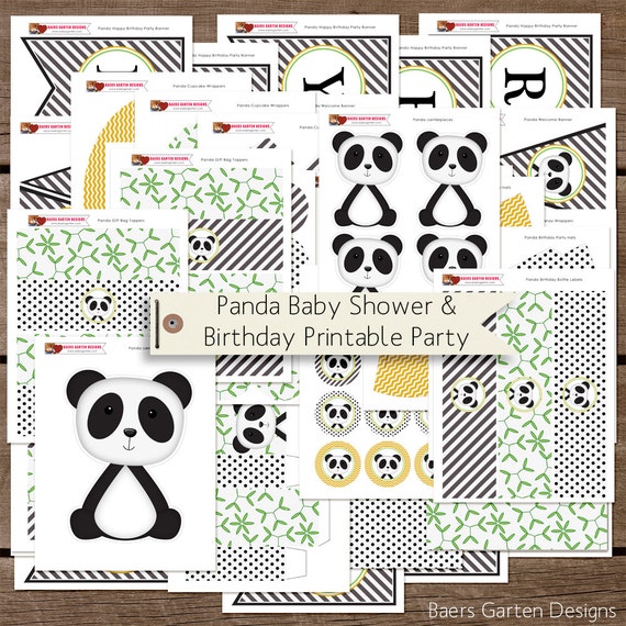 Panda Birthday and Baby Shower Printable Party Decorations INSTANT DOWNLOAD Il_570xn