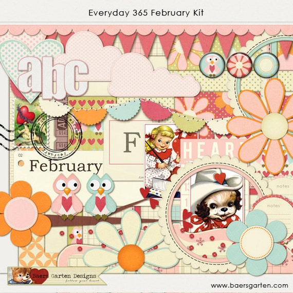 Digital Scrapbooking Kit February - Everyday 365 Collection INSTANT DOWNLOAD Il_570xn