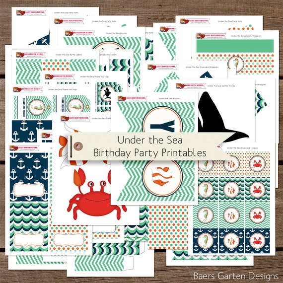 Under the Sea Printable Birthday Party Decorations INSTANT DOWNLOAD Il_570xn