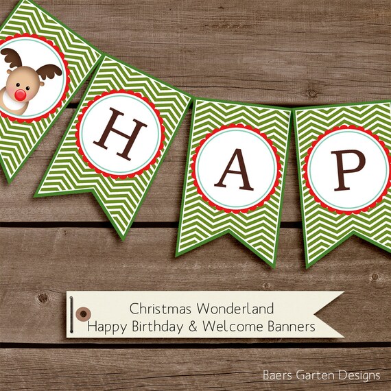 Christmas Wonderland Printable Happy Birthday and Welcome Banners INSTANT DOWNLOAD Il_570xn