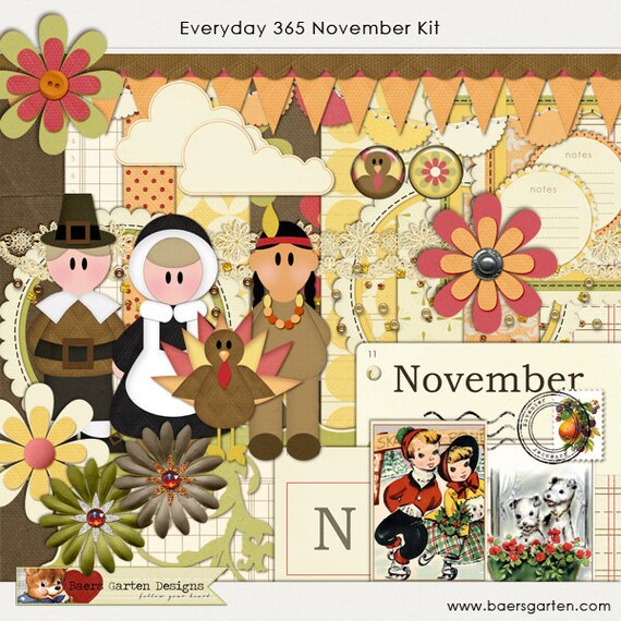Digital Scrapbooking Kit November - Everyday 365 Collection INSTANT DOWNLOAD Il_570xn