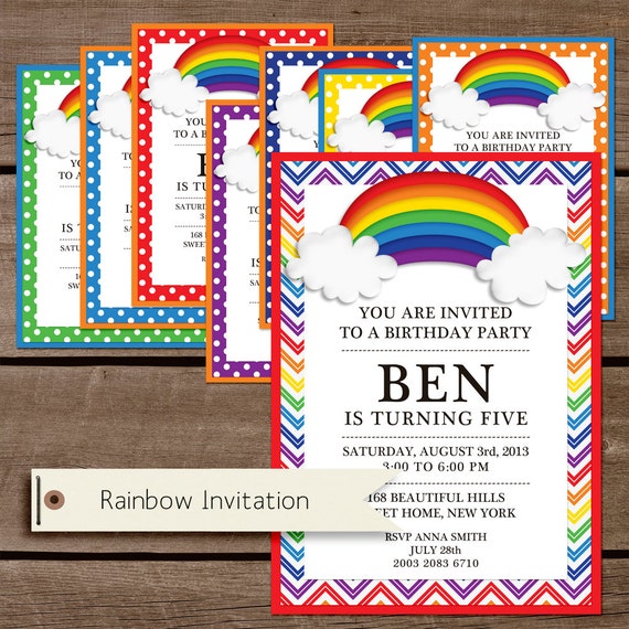 Rainbow Birthday Printable Invitation - Personalization - Custom - birthday printable Il_570xn