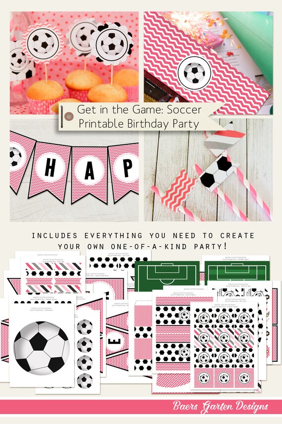 Soccer Girls Printable Birthday Decorations INSTANT DOWNLOAD Il_570xn