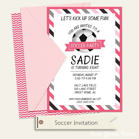 Soccer Pink Party Custom Birthday Invitation Il_570xn
