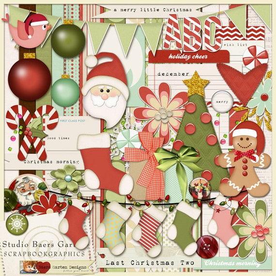Digital Scrapbooking Kit Last Christmas 2 - Christmas - Santa - Traditional Christmas Colors INSTANT DOWNLOAD Il_570xn