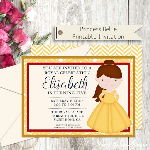 Princess Belle Printable Birthday Party Invitation Il_570xn
