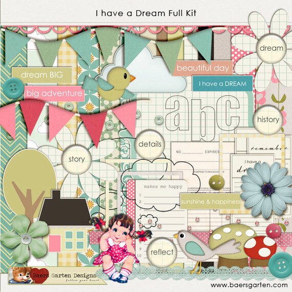 INSTANT DOWNLOAD Digital Scrapbooking Kit "I have a dream" - Spring - Vintage Il_570xn