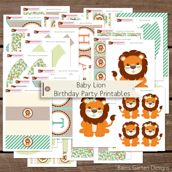 Baby Lion Printable First Birthday Party Decorations INSTANT DOWNLOAD Il_570xn