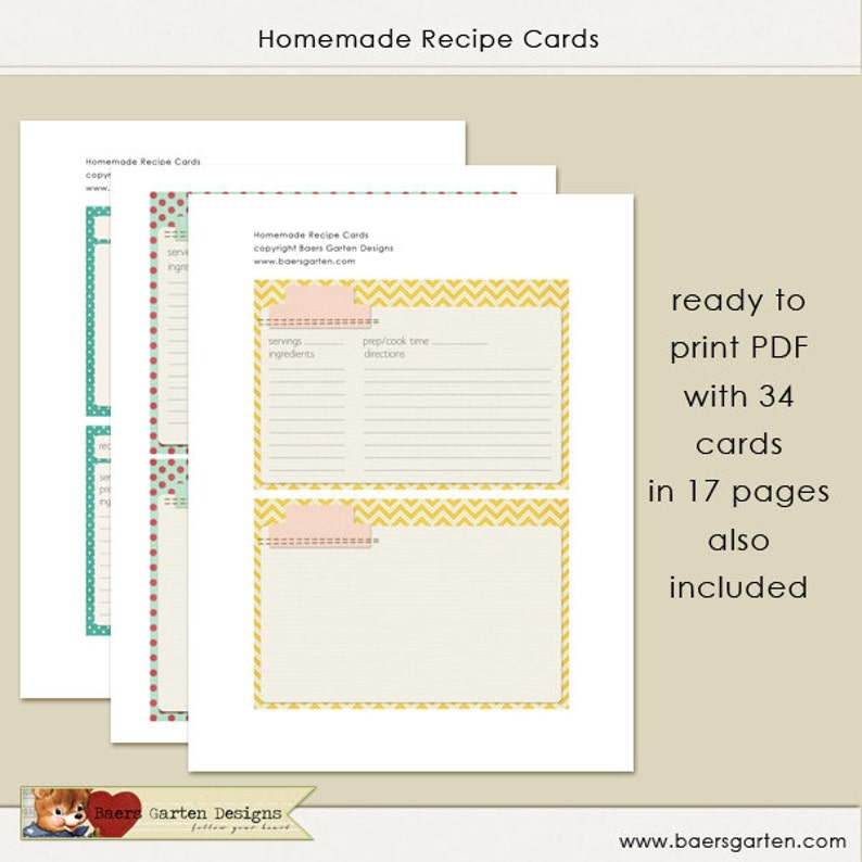 Homemade Recipe Cards INSTANT DOWNLOAD