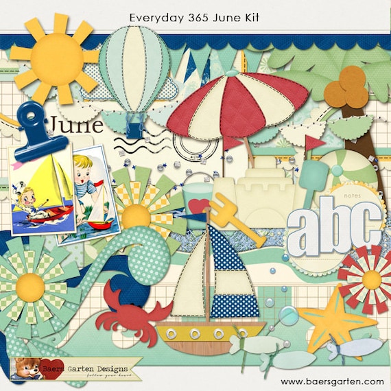 Digital Scrapbooking Kit June - Everyday 365 Collection INSTANT DOWNLOAD Il_570xn