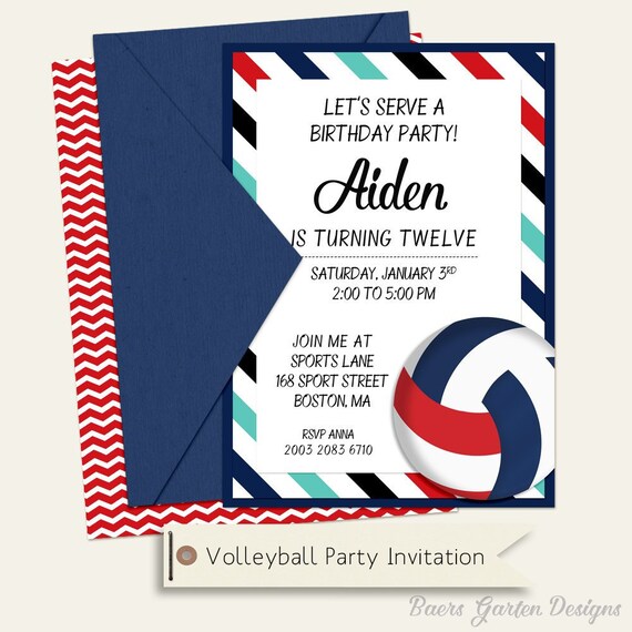 Volleyball Party Custom Birthday Invitation Il_570xn
