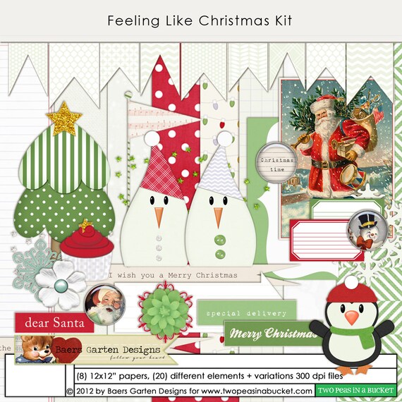 Digital Scrapbooking Kit and Journaling Cards Feeling Like Christmas INSTANT DOWNLOAD Il_570xn
