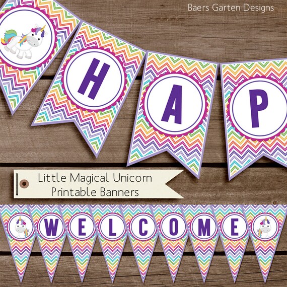 Happy Birthday and Welcome Banners "Little Magical Unicorn" INSTANT DOWNLOAD Il_570xn