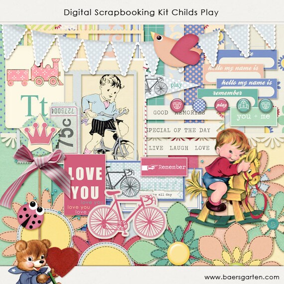Digital Scrapbooking Kit Childs Play INSTANT DOWNLOAD Il_570xn