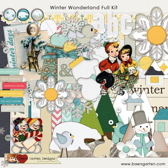 Digital Scrapbooking Kit Winter Wonderland INSTANT DOWNLOAD Il_570xn