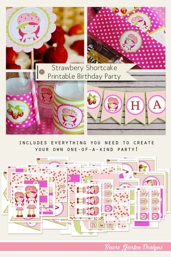 Strawberry Shortcake Printable Birthday And Baby Shower Party Etsy