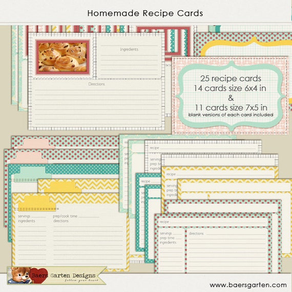 Homemade Recipe Cards INSTANT DOWNLOAD Il_570xn