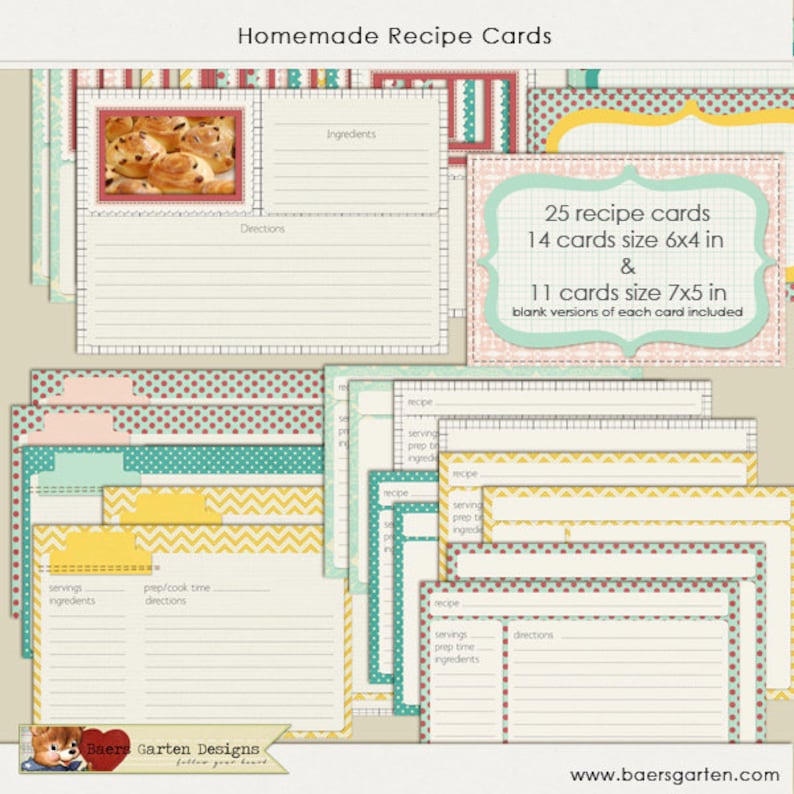 Homemade Recipe Cards INSTANT DOWNLOAD