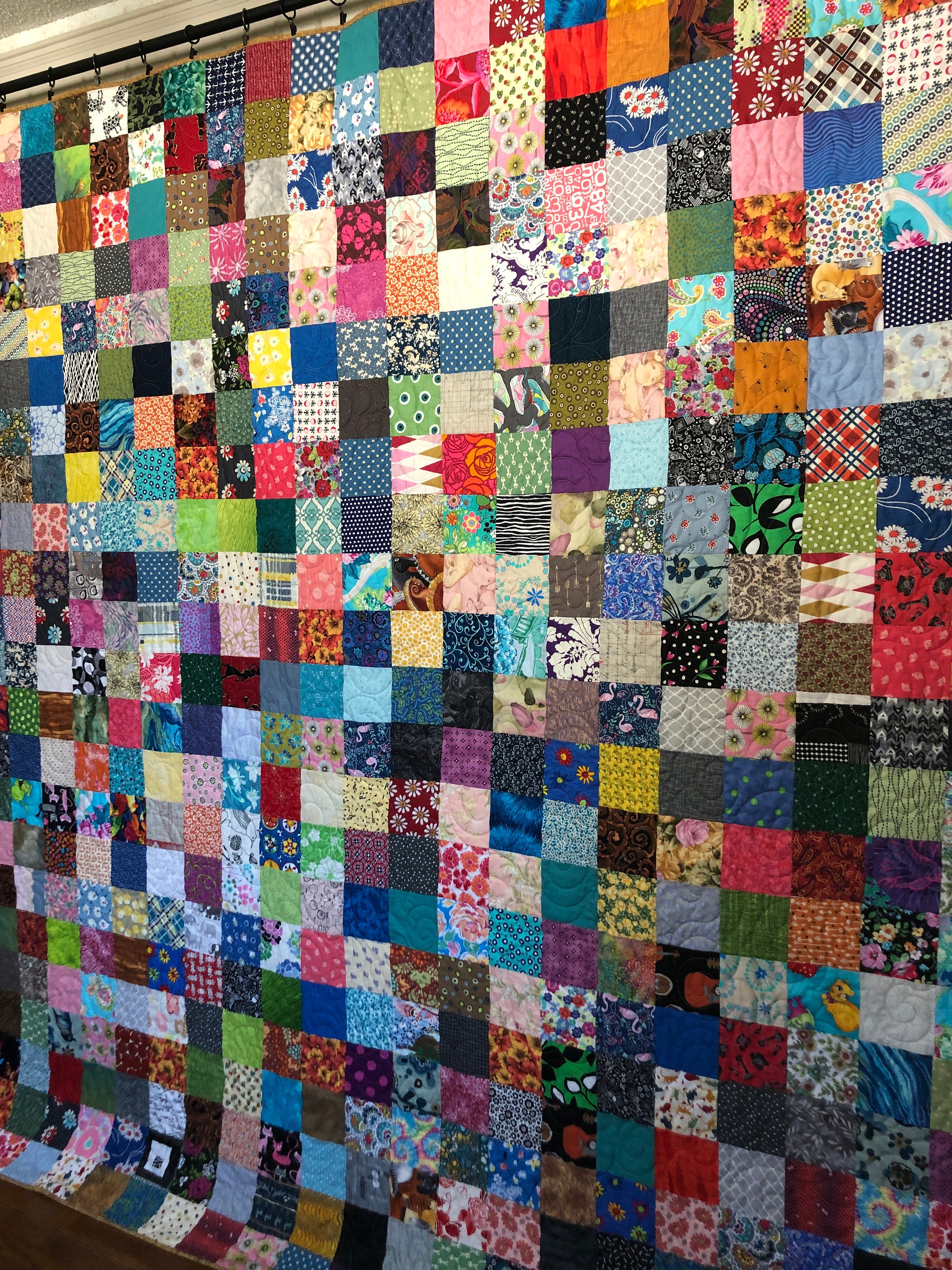 Queen size  Machine pieced patchwork quilt top #82 