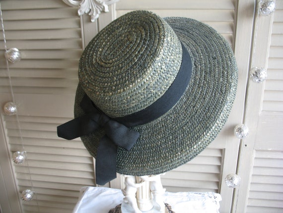 April Cornell Straw Hat Vintage Green Hat. Sun hat