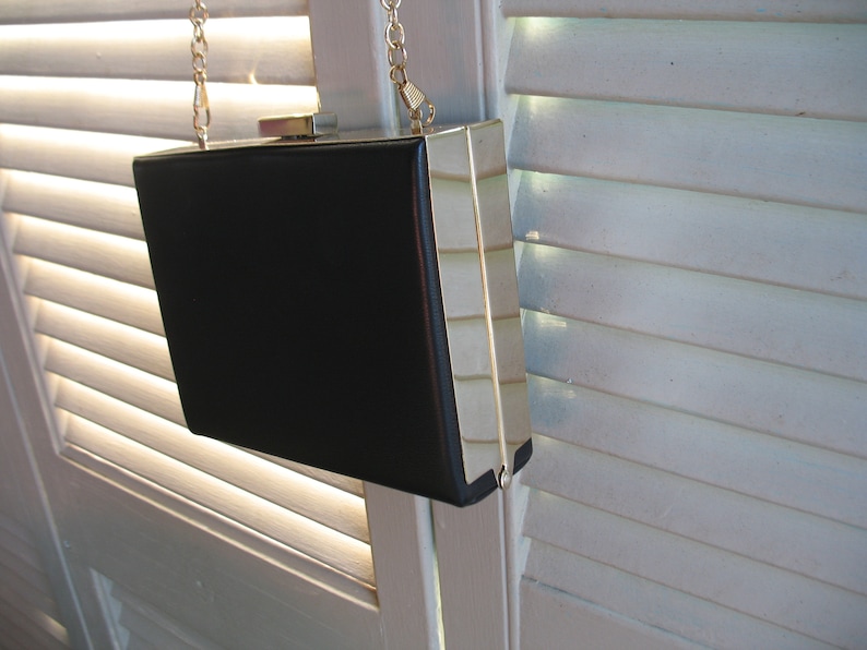Worn gold and black shoulder purse Vintage Aldo bag with long chain Evening purse.