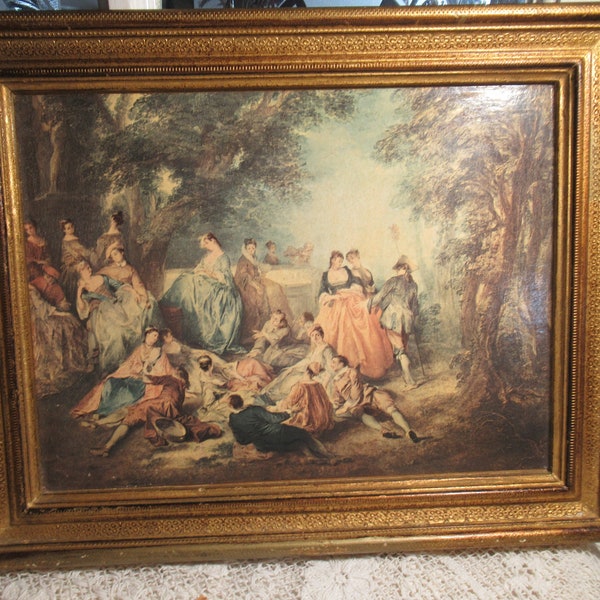 Reproduction Nicolas Lancret peintre Cadre de bois tour doré Inscrit de Florence Made in Italy