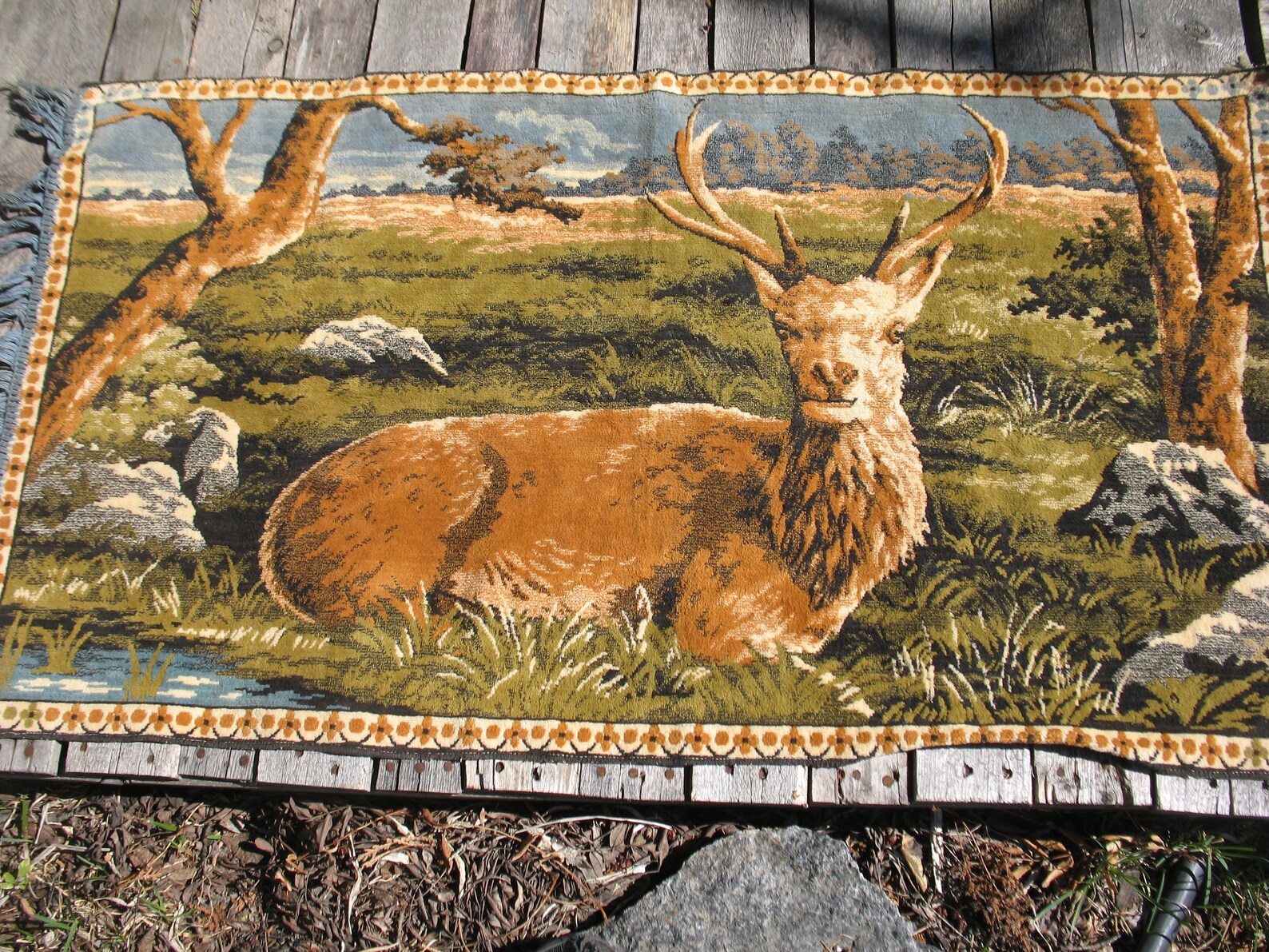 Vintage deer carpet. Wall or floor carpet. Animal in forest. Etsy