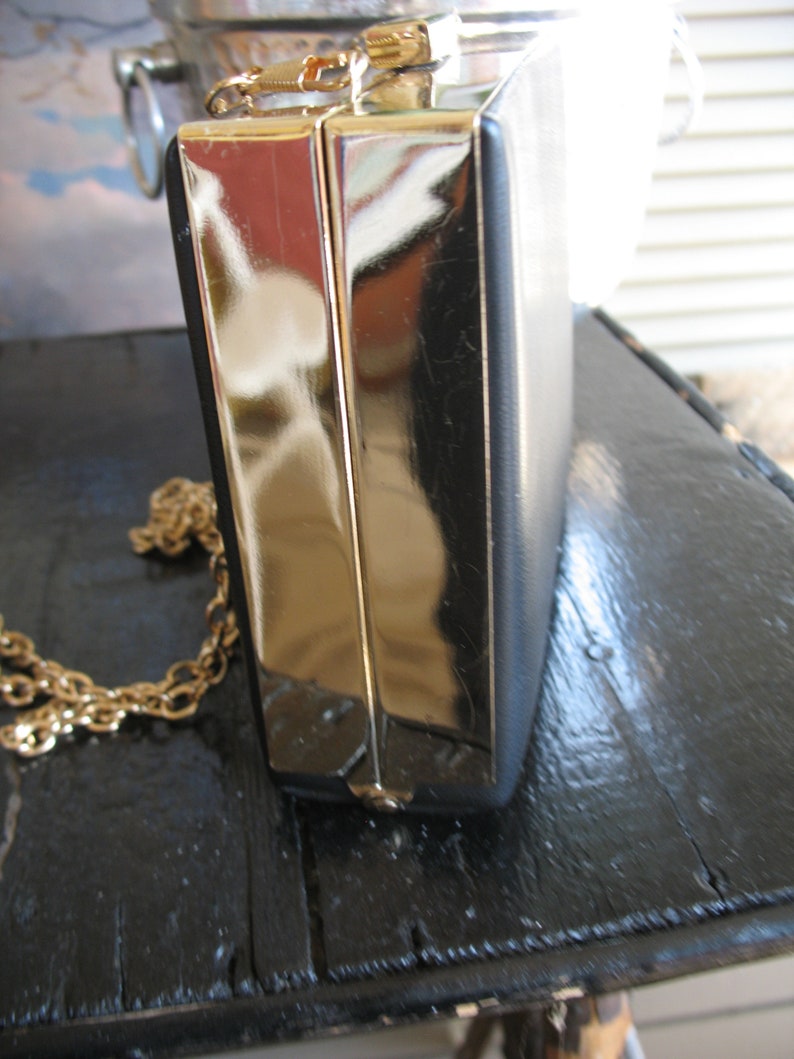 Worn gold and black shoulder purse Vintage Aldo bag with long chain Evening purse.
