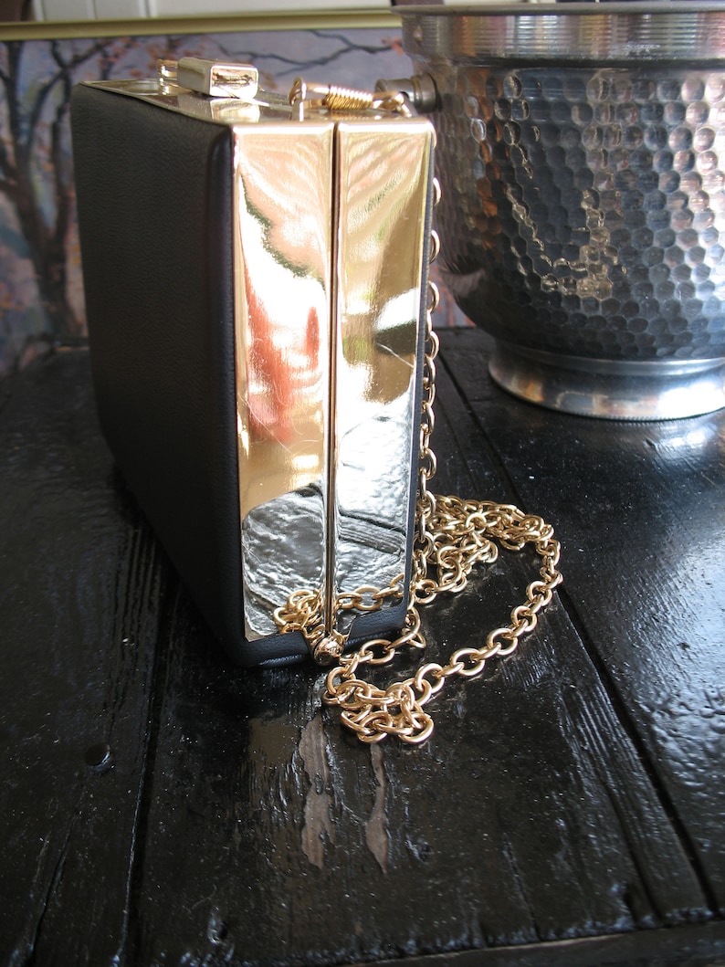 Worn gold and black shoulder purse Vintage Aldo bag with long chain Evening purse.