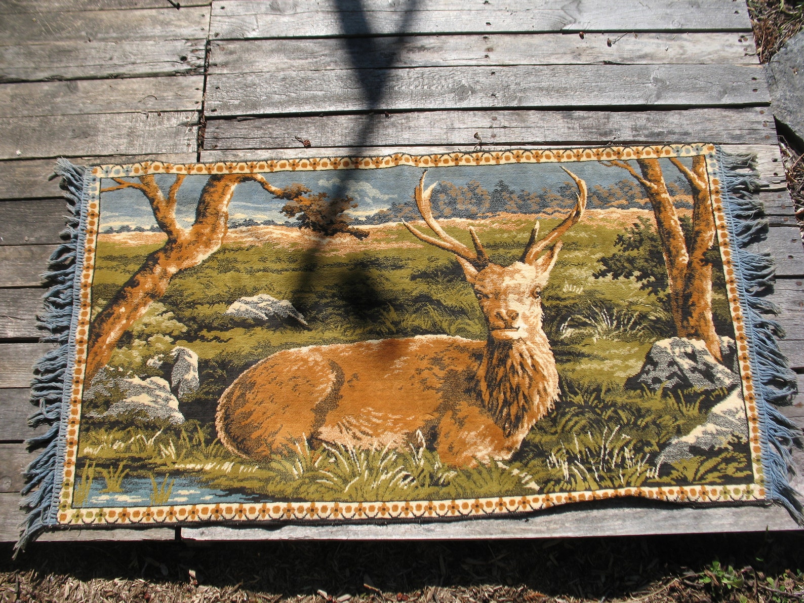 Vintage deer carpet. Wall or floor carpet. Animal in forest. Etsy