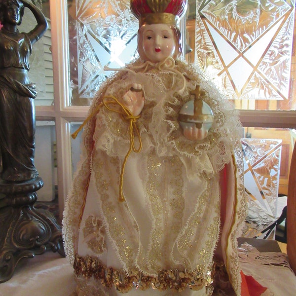 Enfant Jésus de Prague en porcelaine Art religieux vintage Statue OCC Japan Collection religieuse