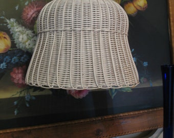 Vintage wicker lamp Wicker decor 1970 White rattan pendant Lighting Boho cottage decor Free shipping