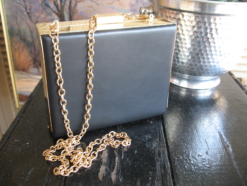 Worn gold and black shoulder purse Vintage Aldo bag with long chain Evening purse.