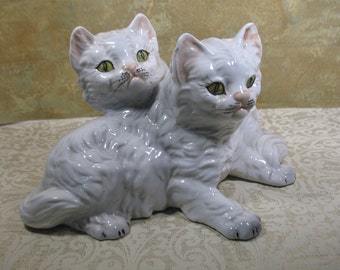White Pottery Kitty Sculpture Vintage Art Artwork White Cat Bottle Feline Friend Gift Glazed Ceramic