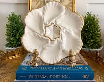 Vintage 22k italienische Auster Platte, Küstendekor, Majolica, Grandmillennial, Plattenwand