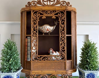 Vintage MCM Wall Decor, Vintage Shelf cabinet, Rattan, Bookshelf, Retro Home Decor, Grandmillennial,