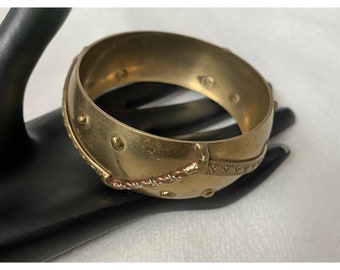 Chunky Brass Bangle Bracelet with Tricolor Studs