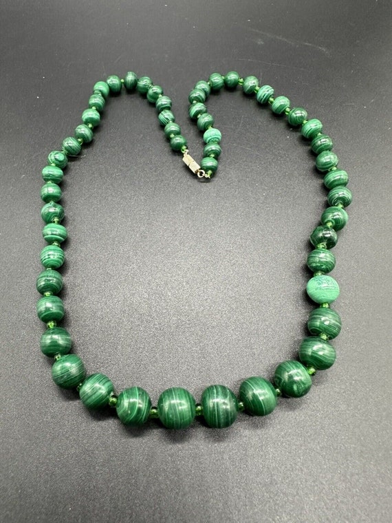 Vintage Carved Green Genuine Malachite Graduated B