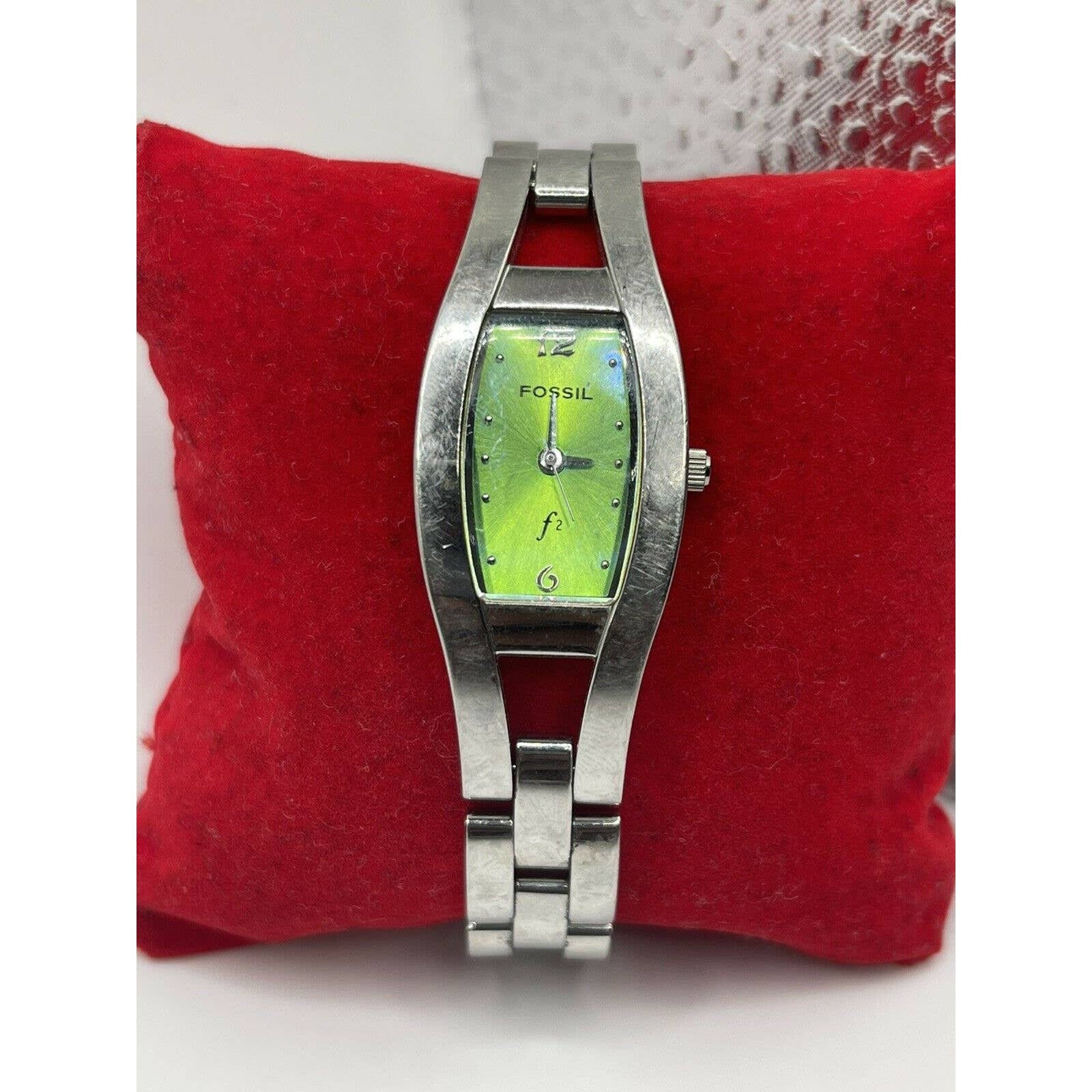 Fossil F2 Watch Women Silver Tone Green 