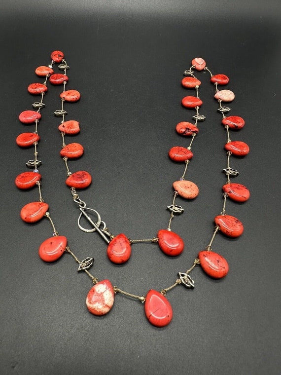 Vintage Dyed Elegant Coral Sterling silver  Neckla