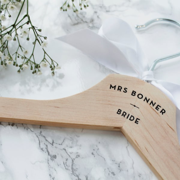 One Personalised Wedding Dress Wooden Hanger With Ribbon -Bridesmaid Gifts Mother of the Bride Maid of Honour Spring Summer