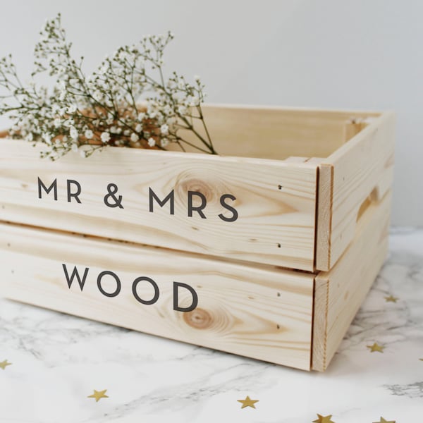 Wooden Crate Hamper Gift Wedding personalised anniversary engagement new home