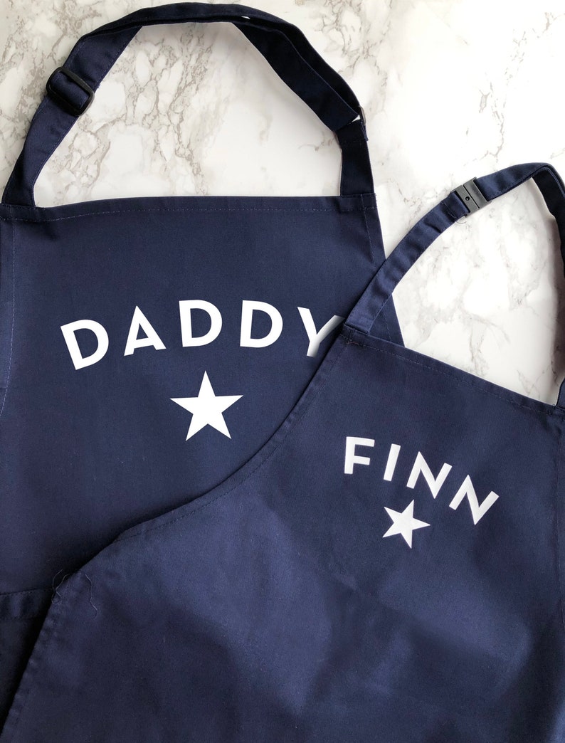 Daddy & Me Mummy Apron Set Navy Blue hot pink Baking Cooking Fathers Day Mothers Day adult Gifts Pinny Matching image 1