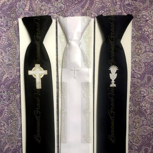 White First Communion Tie with Cross or Chalice, Navy Blue First Communion Tie with Cross or Chalice image 1