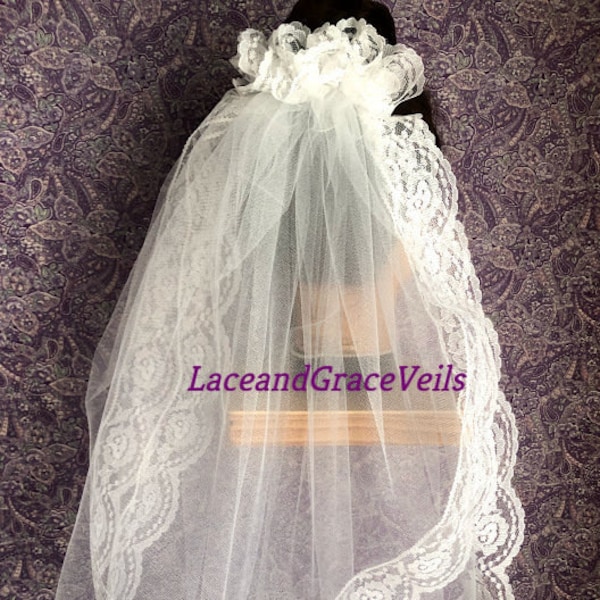 First Communion Veil 2" Lace Trim