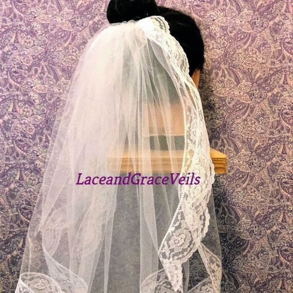 First Communion Veil 2" Lace Trim