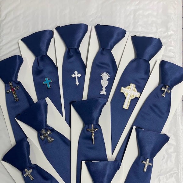 Navy Blue First Communion Tie 17 Cross Choices